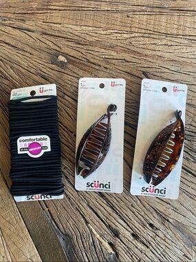 Scunci Tortoiseshell Banana Clips + Black No Damage Hair Elastics